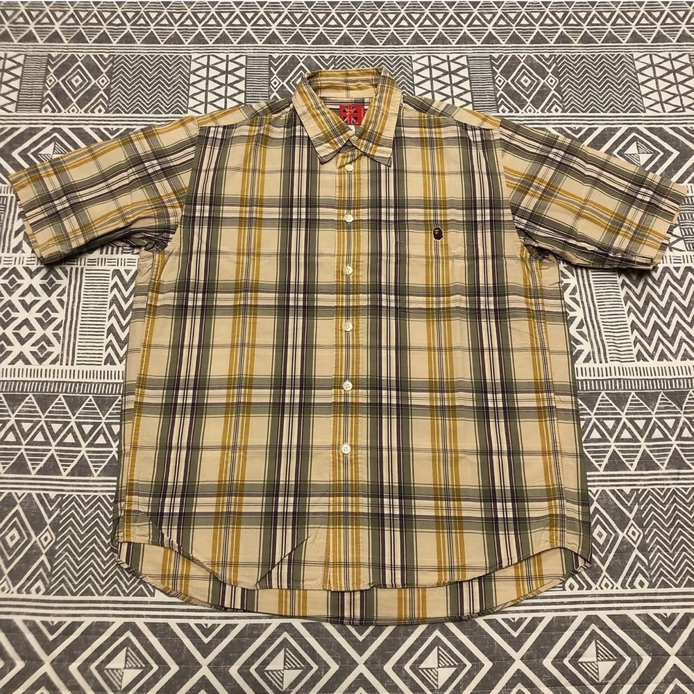 A Bathing Ape Bape Plaid Button Up Tee Shirt Size Small